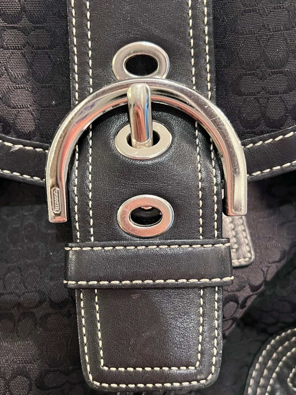 Coach Black Logo-Print Canvas & Leather Backpack with Silver Hardware